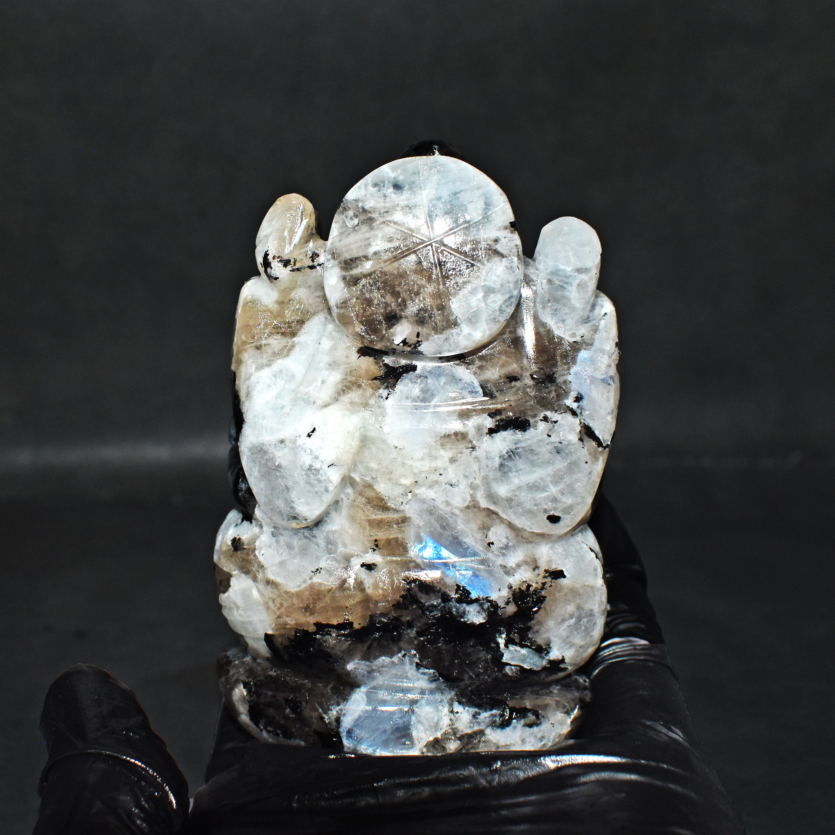 Amazing 1075.00 Cts Genuine Moonstone Divine Hand Carved  Lord Ganesha Idol Gemstone Carving