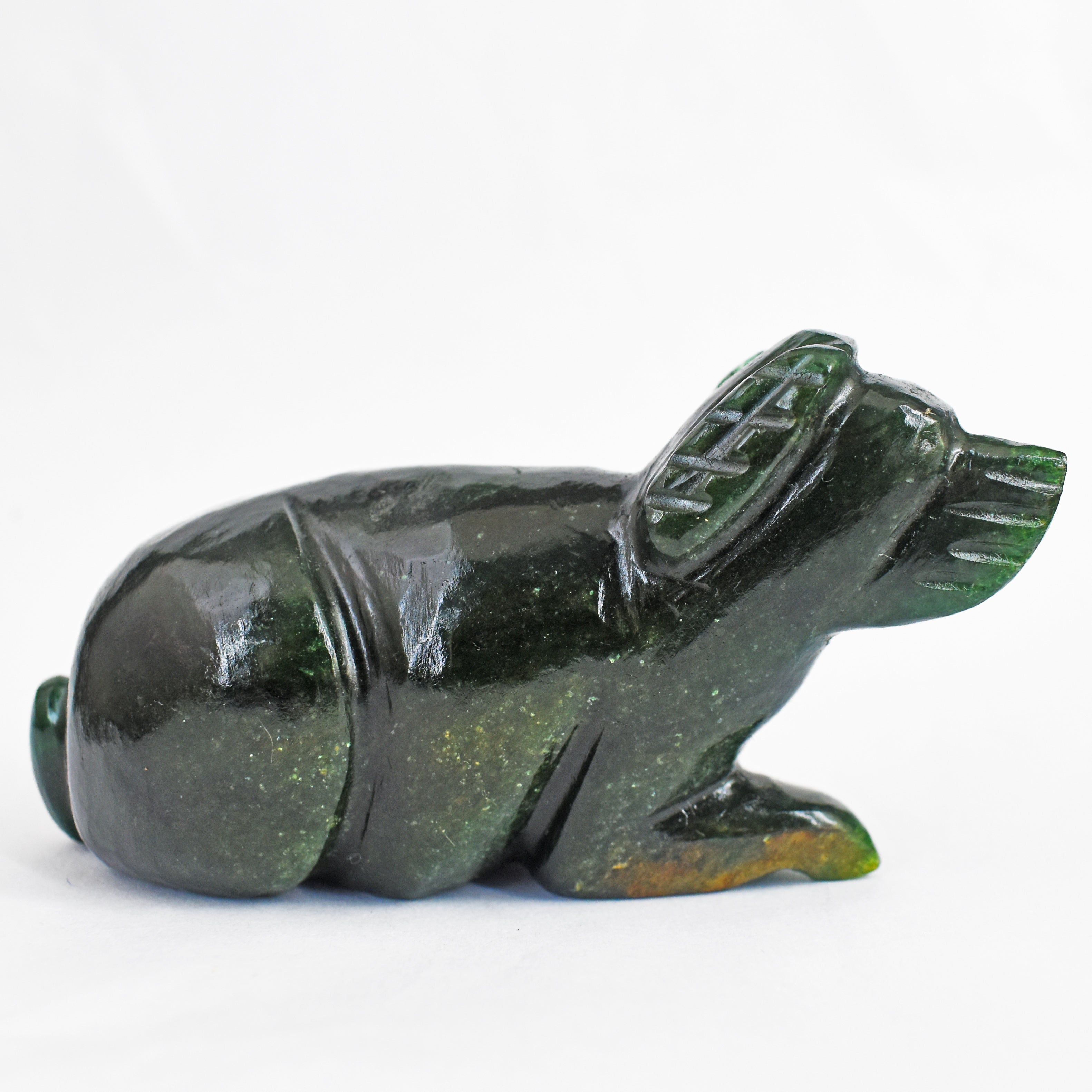 Stunning 723.00 Carats Genuine Green Jade Hand Carved Crystal Gemstone Carving Dog 2026 Collection