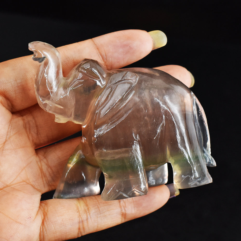 Natural  726.00  Carats  Genuine Multicolor Fluorite Hand Carved Crystal Elephant Gemstone Carving