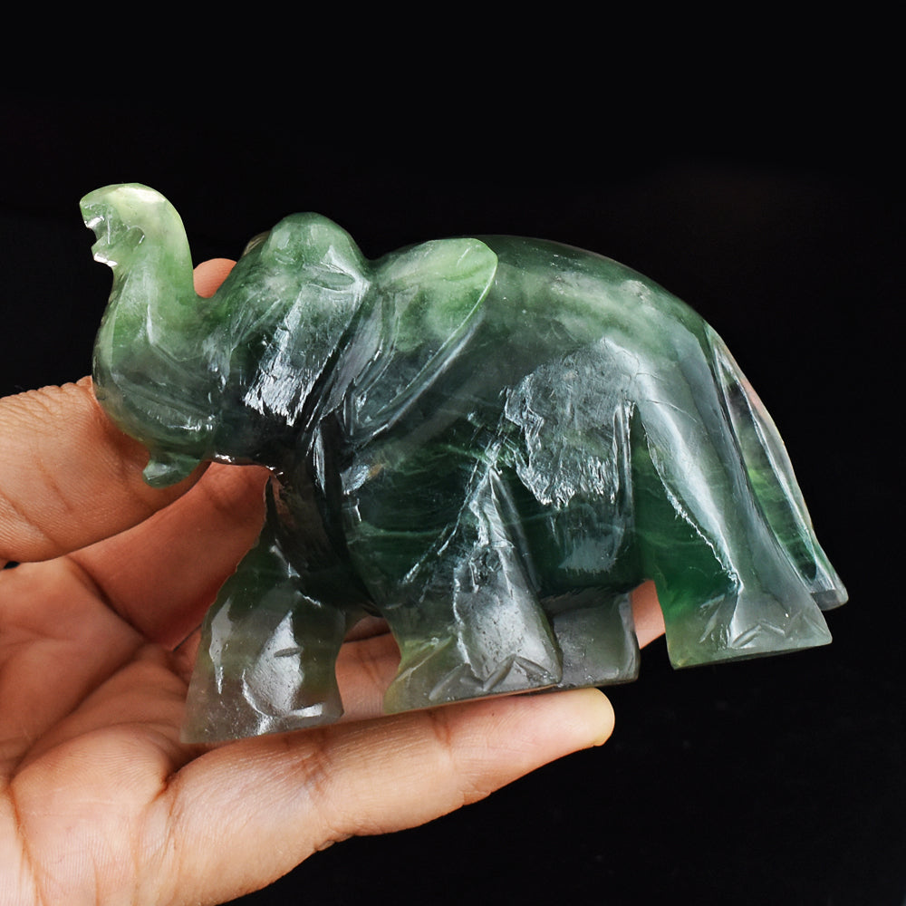 Amazing 1352.00 Cts Genuine Multicolor Fluorite Hand Carved Crystal Gemstone Carving Elephant