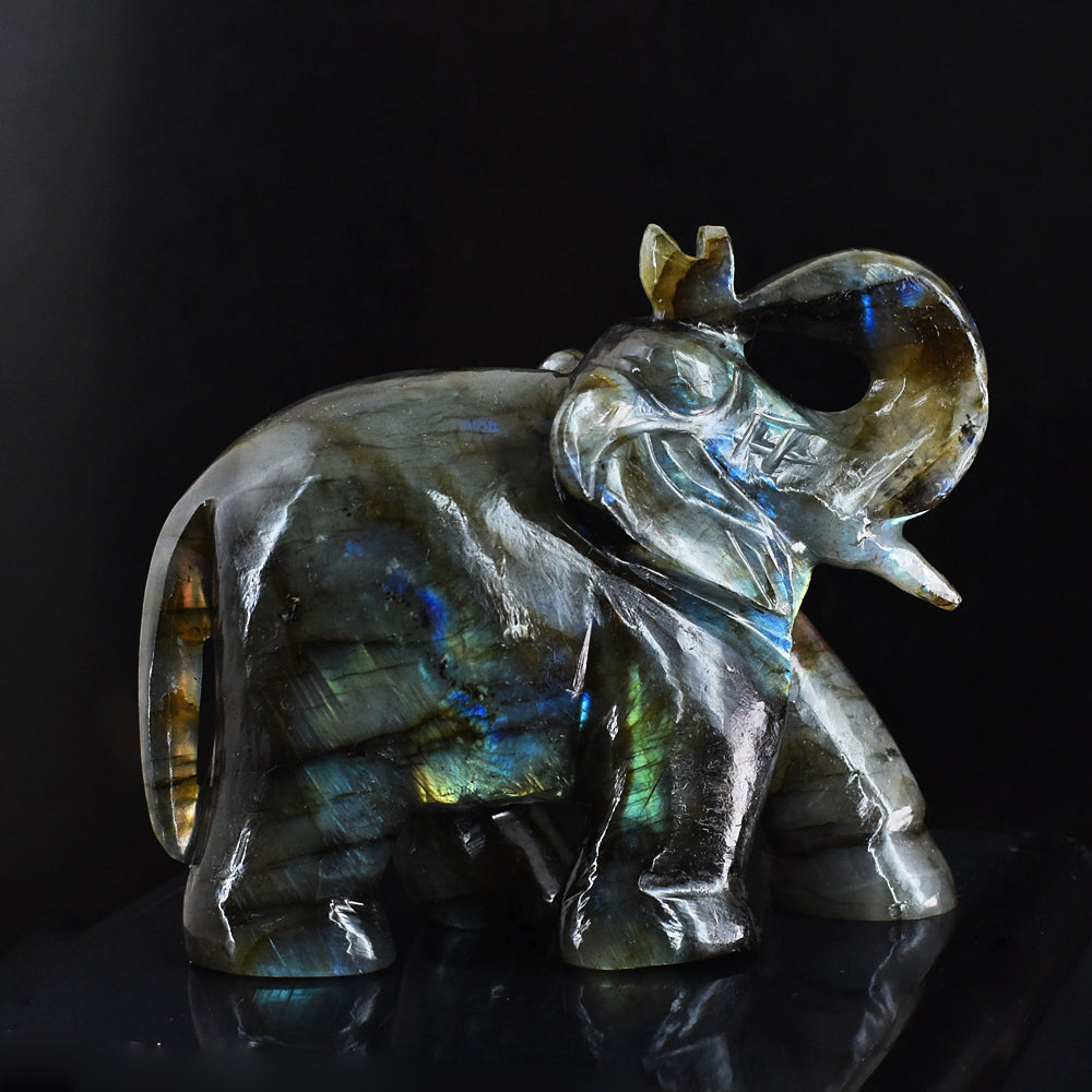 Amazing Flash Labradorite 1388.00 Cts Genuine Hand Carved Crystal Gemstone Carving Elephant