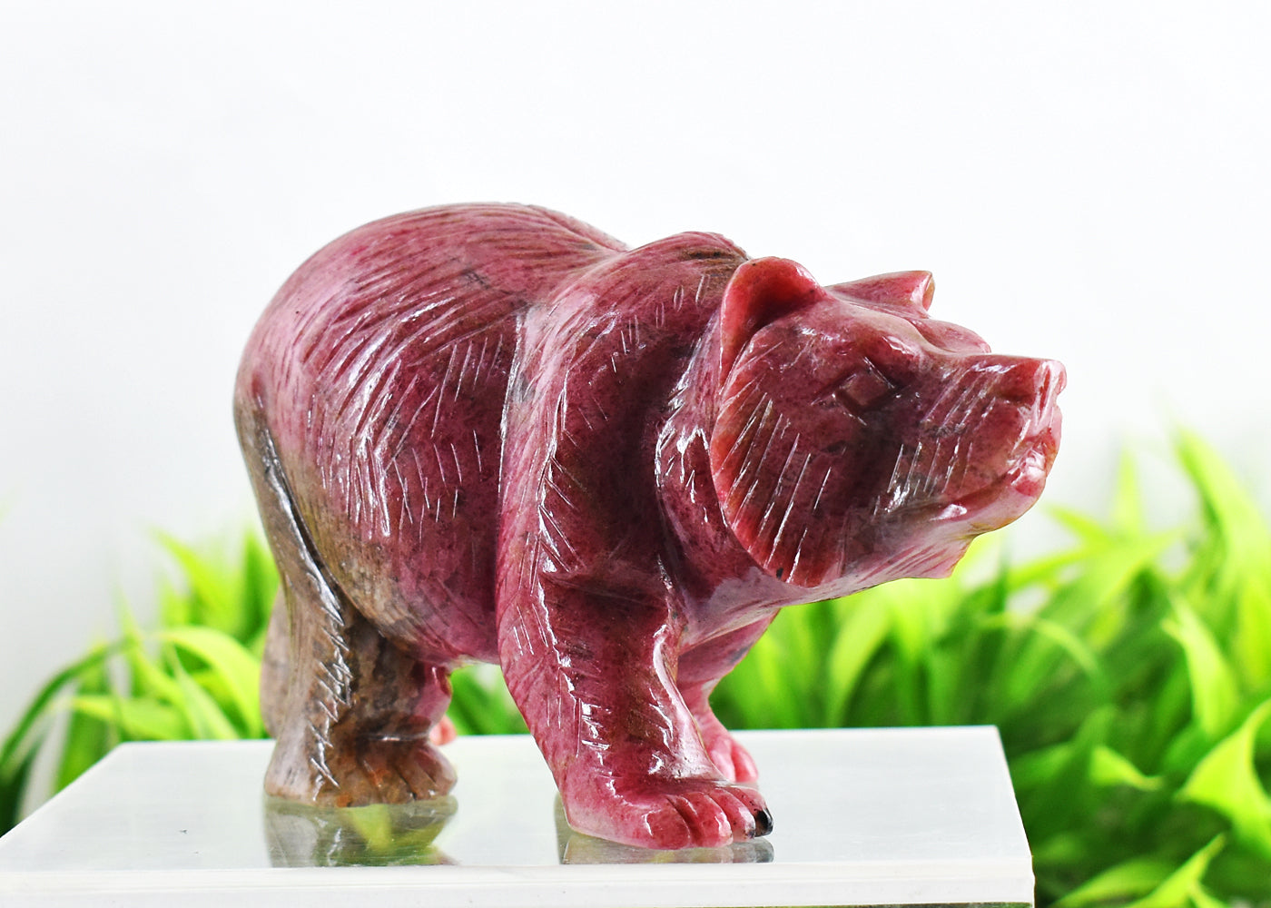 Amazing  3970.00 Cts Genuine Rhodonite  Hand  Carved Crystal  Bear Gemstone Carving