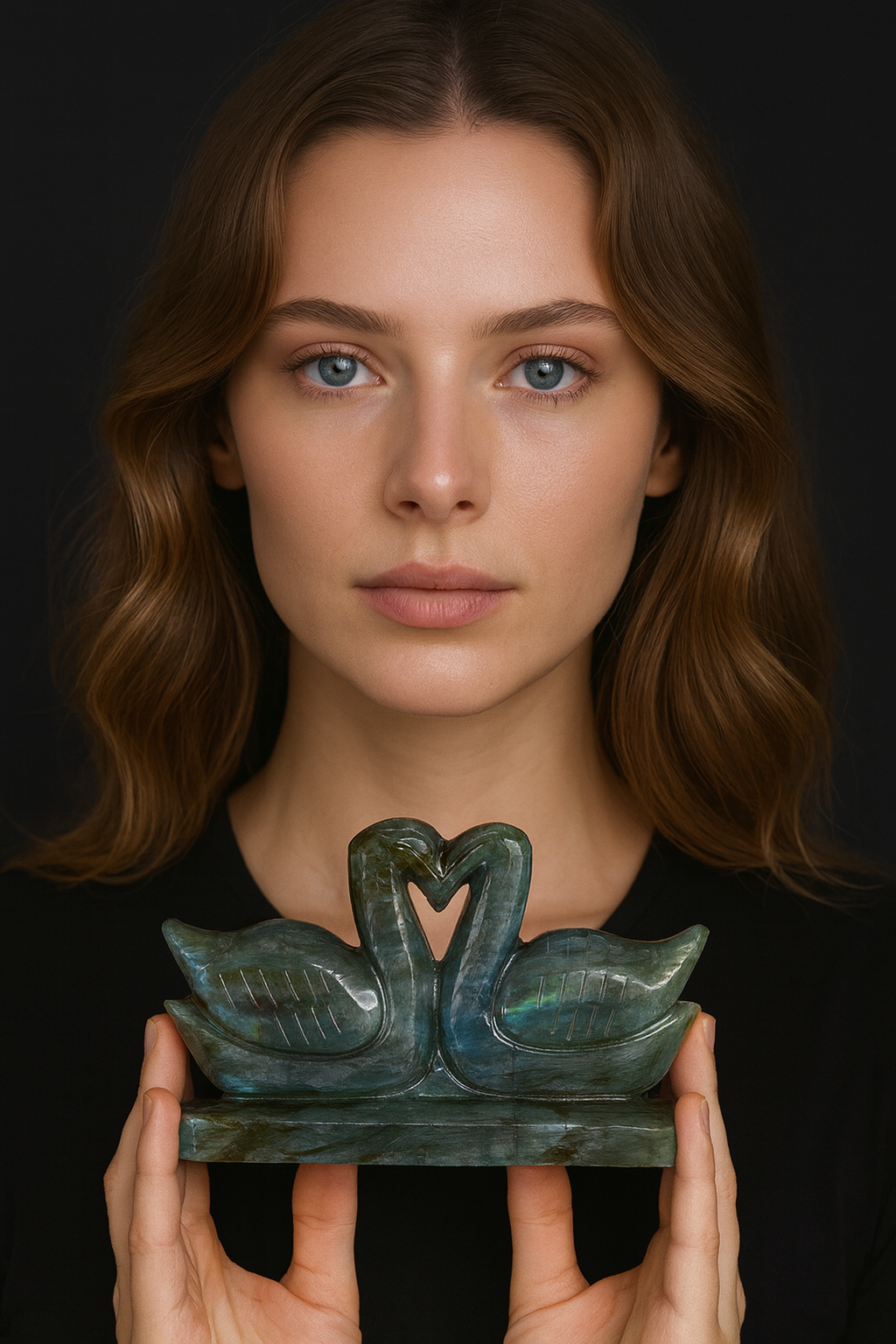 Craftsmen 782.00 Cts Genuine Blue Flash Labradorite Love Carved Premium Swan Pair