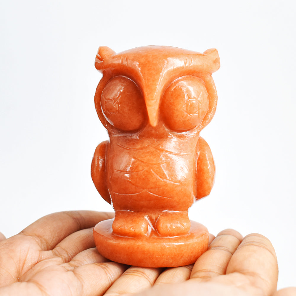 Beautiful  1474.00 Carats  Genuine  Aventurine Hand  Carved Crystal  Gemstone Owl Carving