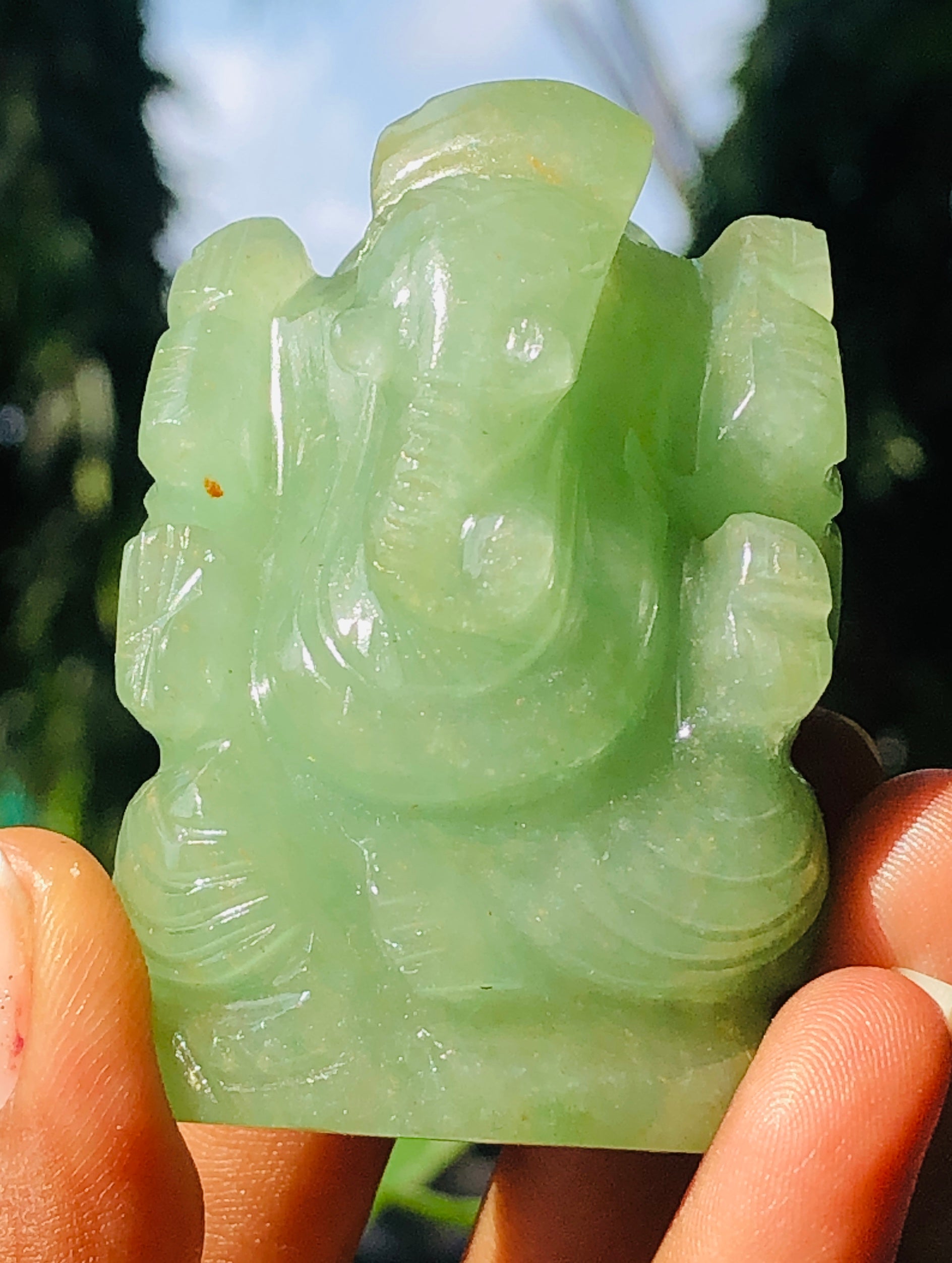 Exclusive 535.00 Cts Aventurine Divine Hand Carved Genuine Crystal Gemstone Carving Lord Ganesha