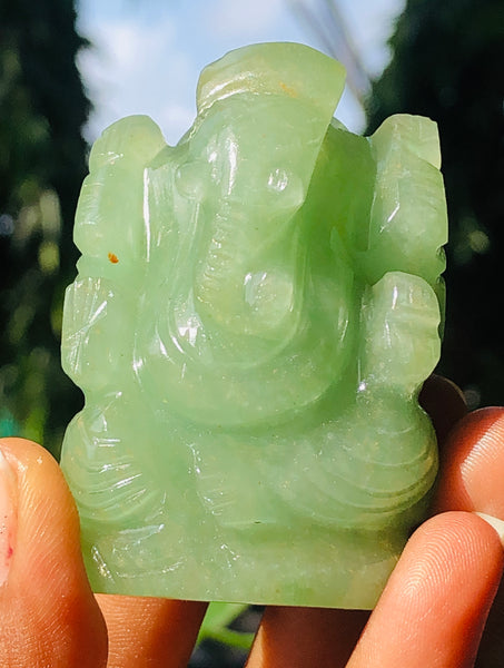 Exclusive 535.00 Cts Aventurine Divine Hand Carved Genuine Crystal Gemstone Carving Lord Ganesha