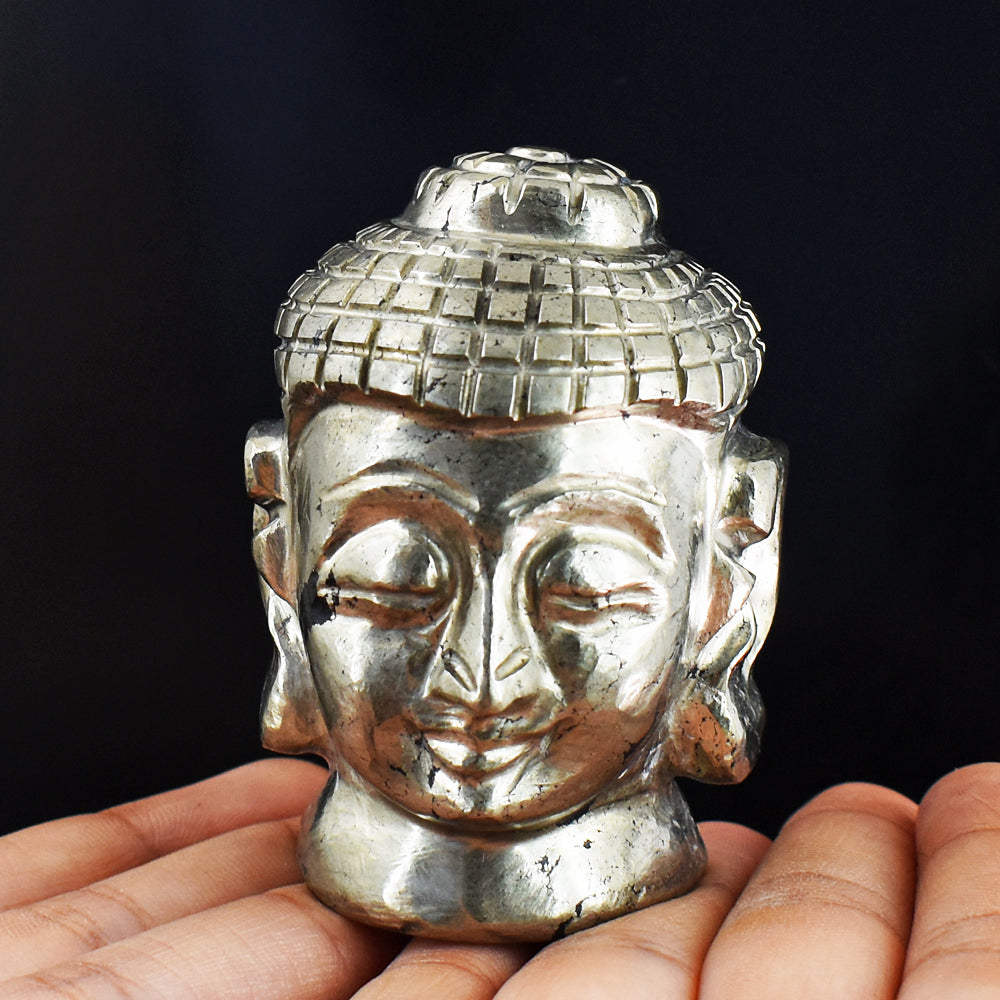 Stunning 1565.00 Cts Genuine Pyrite Hand Carved  Crystal Gemstone Buddha Head  Carving