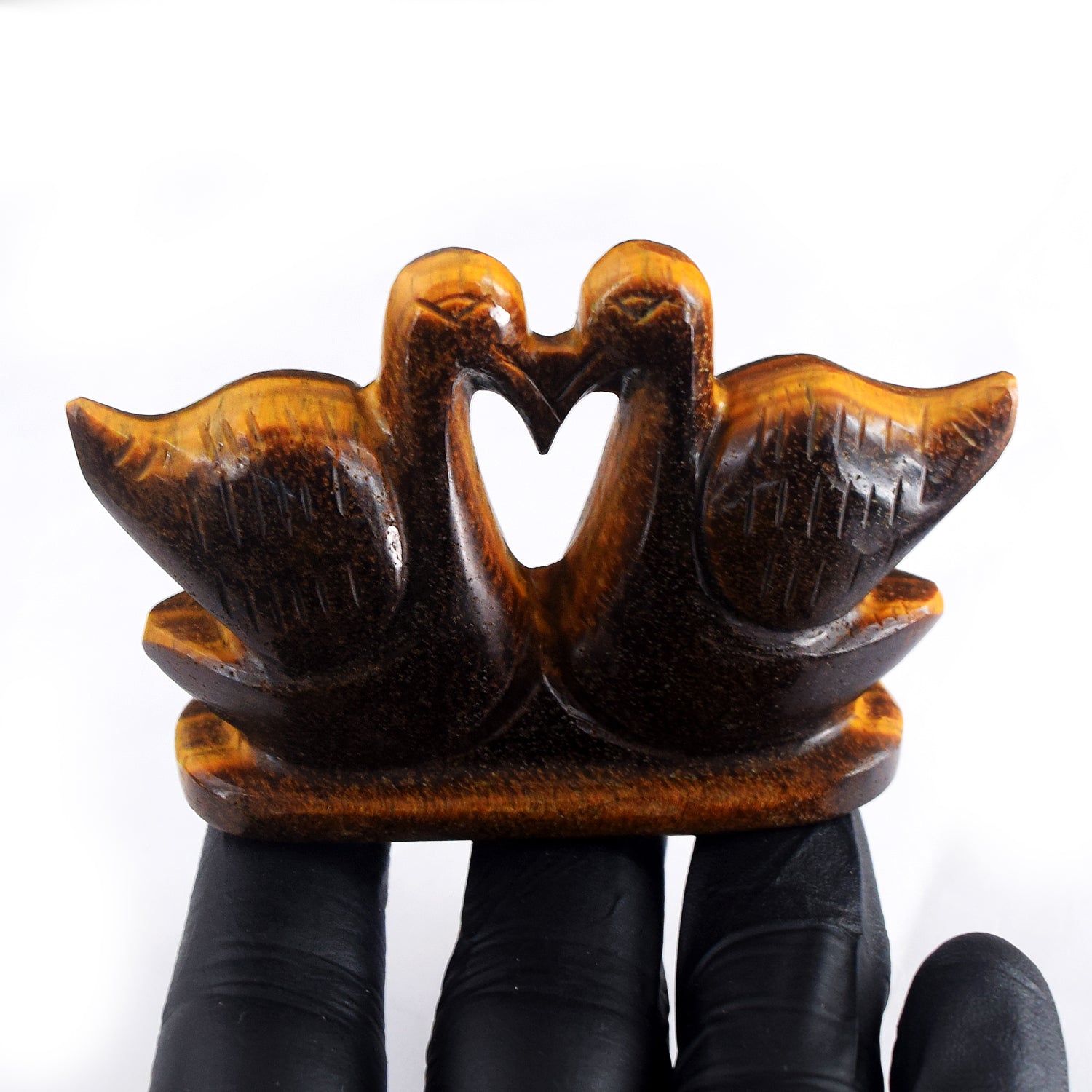 Graceful 553.00 Cts Genuine Tiger Eye Hand Carved Premium Love Swan Pair