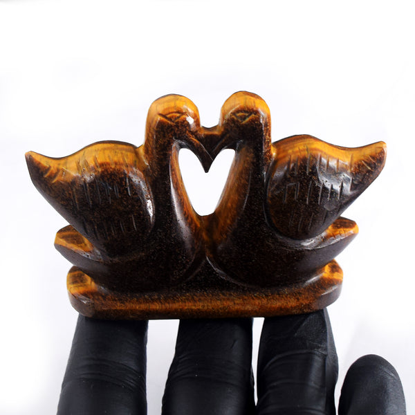 Graceful 553.00 Cts Genuine Tiger Eye Hand Carved Premium Love Swan Pair