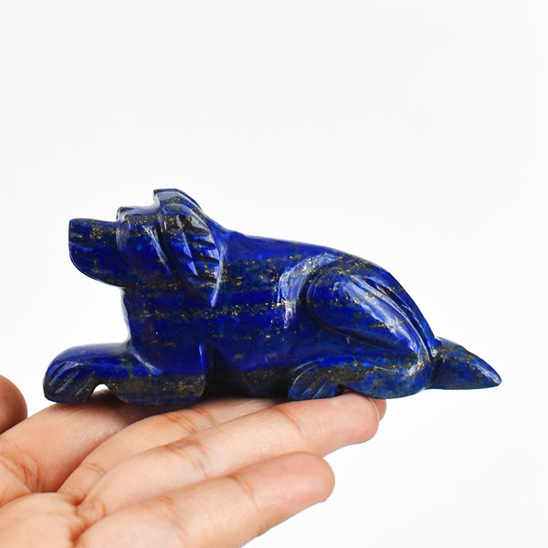 Amazing 604.00 Carats  Genuine Lapis Lazuli Hand Carved  Crystal Gemstone Carving Dog