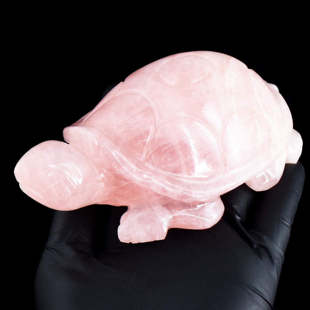 Amazing 4206.00 Cts Genuine Pink Rose Quartz Hand Carved Premium Crystal Turtle