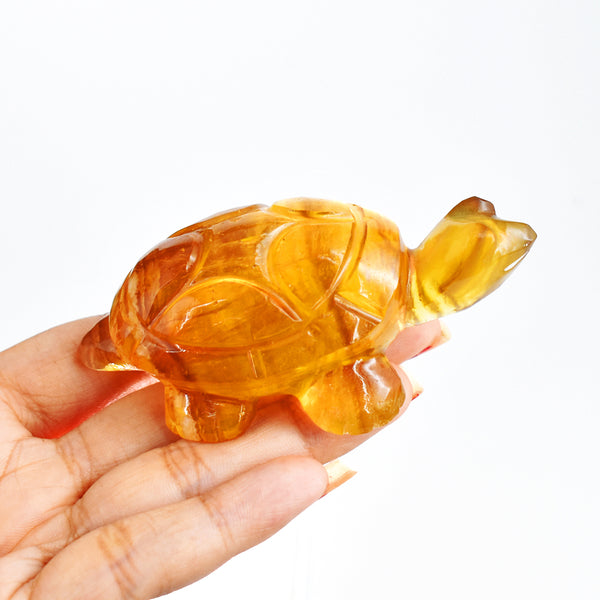 Gorgeous  596.00 Carats  Genuine  Hand Carved  Multicolor Fluorite Crystal  Gemstone Turtle Carving