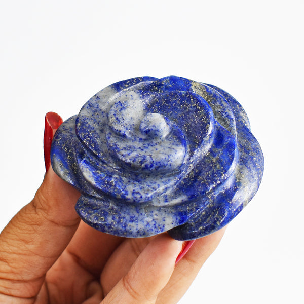 Beautiful 582.00 Carats Blue  Lapis  Lazuli  Hand  Carved  Genuine Carving Rose Flower Gemstone