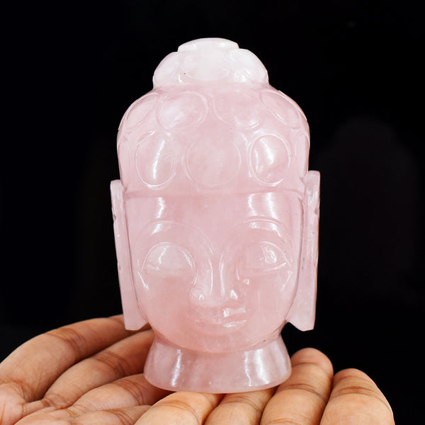 Natural 2107.00 Cts Genuine  Pink Rose Quartz  Hand Carved Crystal Gemstone Buddha Head Carving