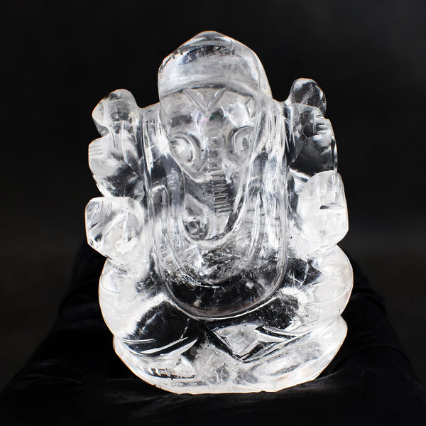 Paramount 353.00 Cts Genuine White Quartz Divine Hand Carved Premium Lord Ganesha Crystal