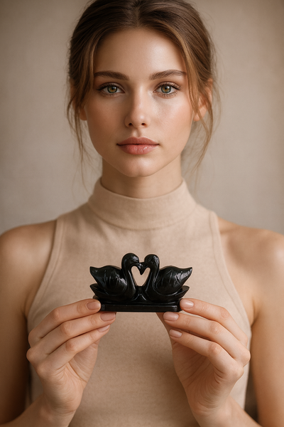 Beautiful  884.00 Cts Genuine Black Tourmaline Carved Love Premium swan Pair