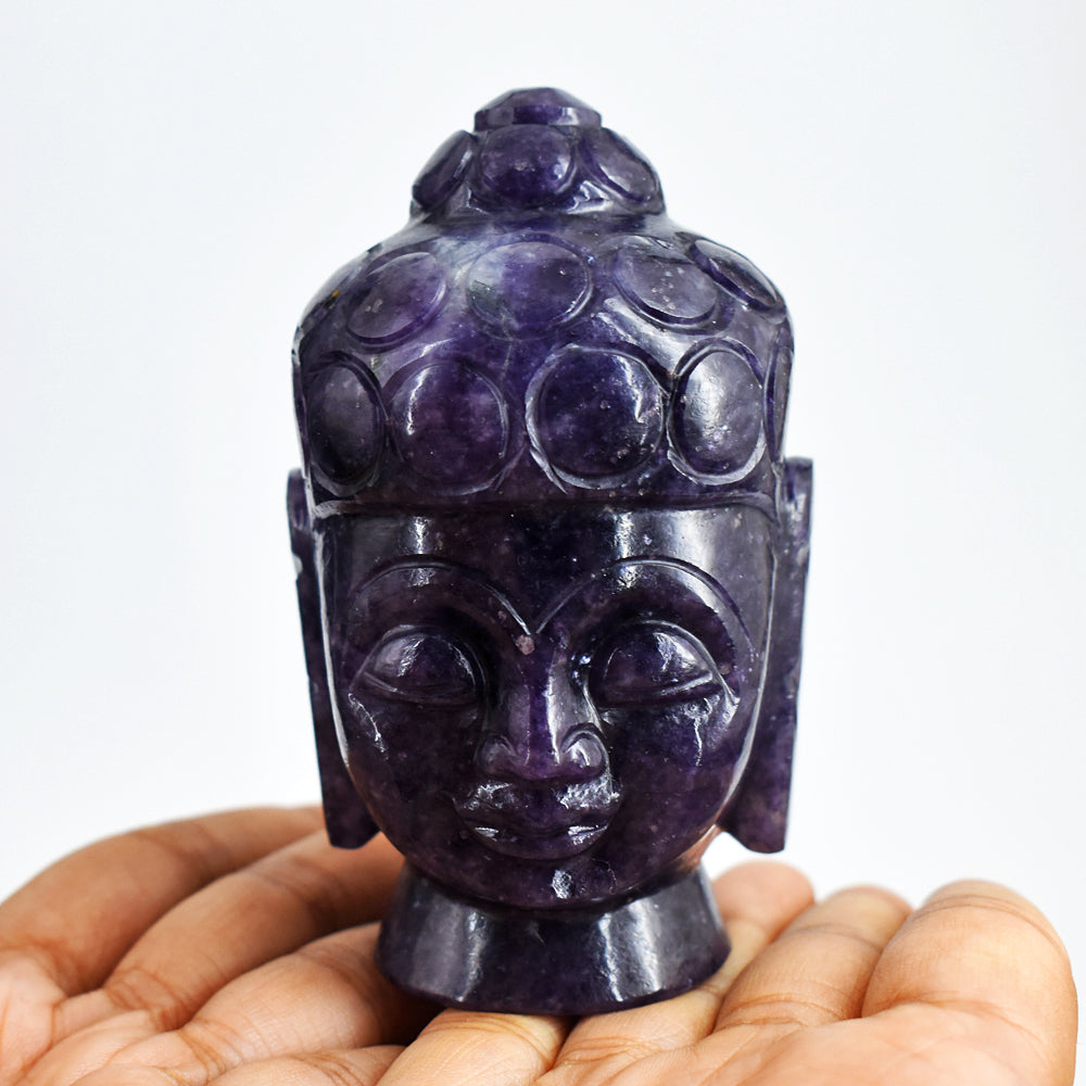 Artisian 1626.00 Carats  Genuine Lepidolite Hand Carved Crystal Gemstone Buddha Head Carving
