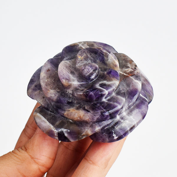 Amazing  732.00 Carats  Genuine Amethyst Hand Carved Crystal Rose Flower Gemstone Carving