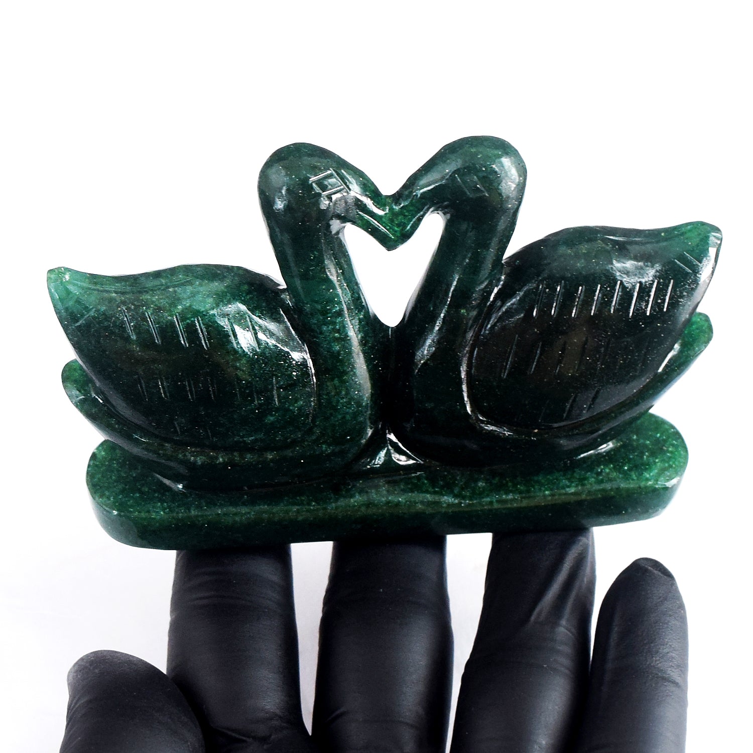 Pleasing 904.00 Cts Genuine Green Jade Carved Premium Love Swan Pair