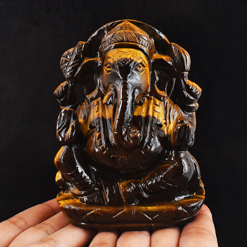 Craftsmen 2589.00 Cts Genuine Tiger Eye Hand Carved Crystal Gemstone Carving Lord Ganesha