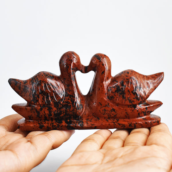 Gorgeous  920.00  Cts  Genuine Mahogany Jasper Hand Carved Crystal Swan Pair Gemstone Carving