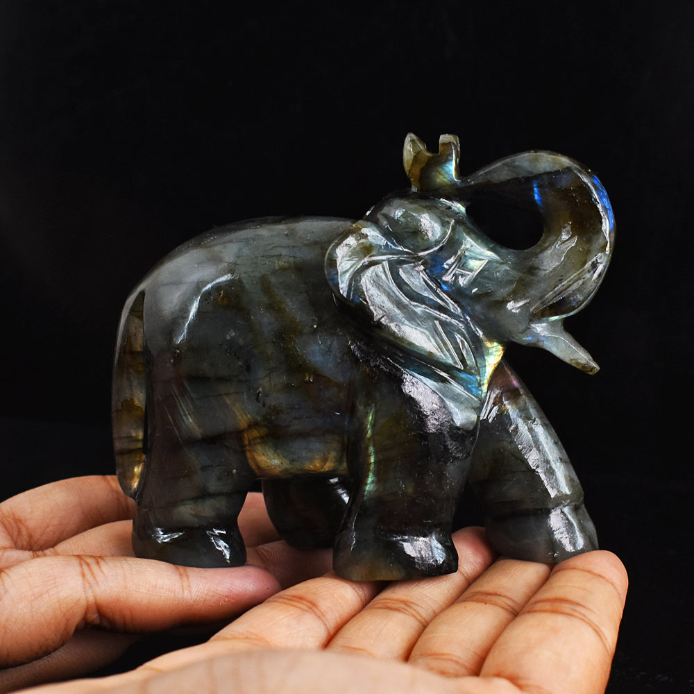 Amazing Flash Labradorite 1388.00 Cts Genuine Hand Carved Crystal Gemstone Carving Elephant