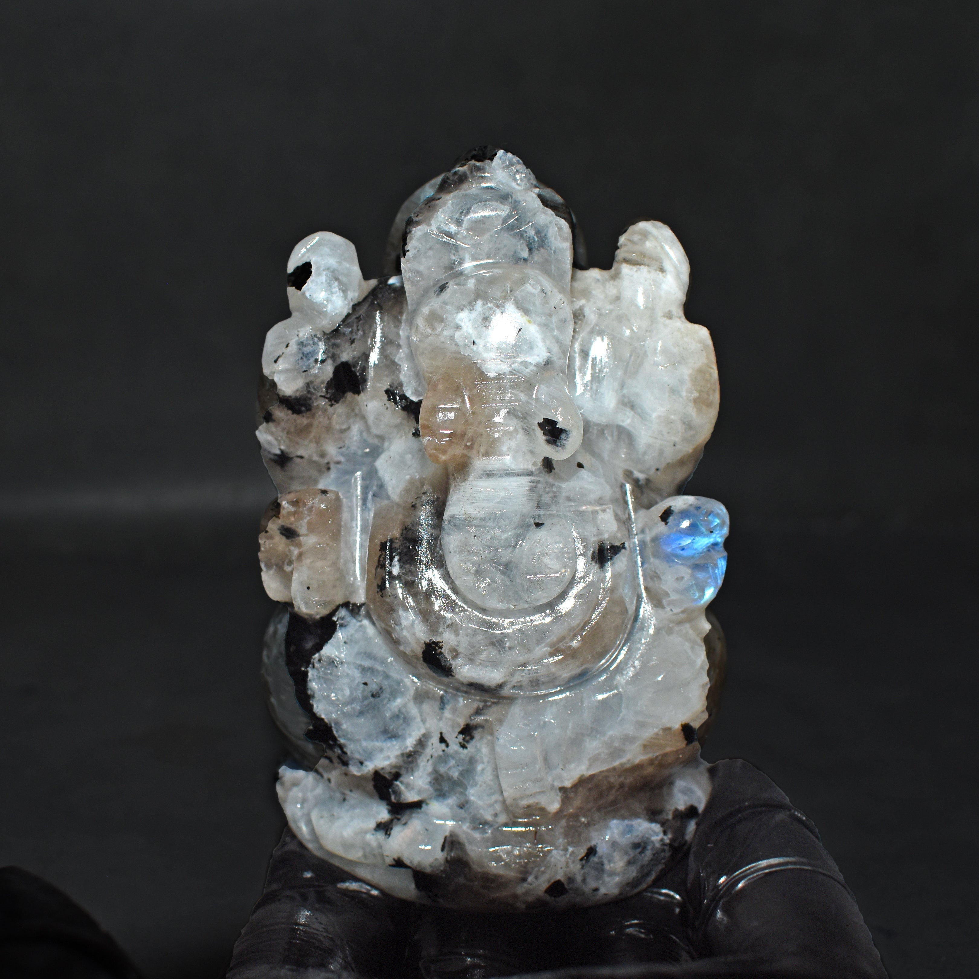 Amazing 1075.00 Cts Genuine Moonstone Divine Hand Carved  Lord Ganesha Idol Gemstone Carving