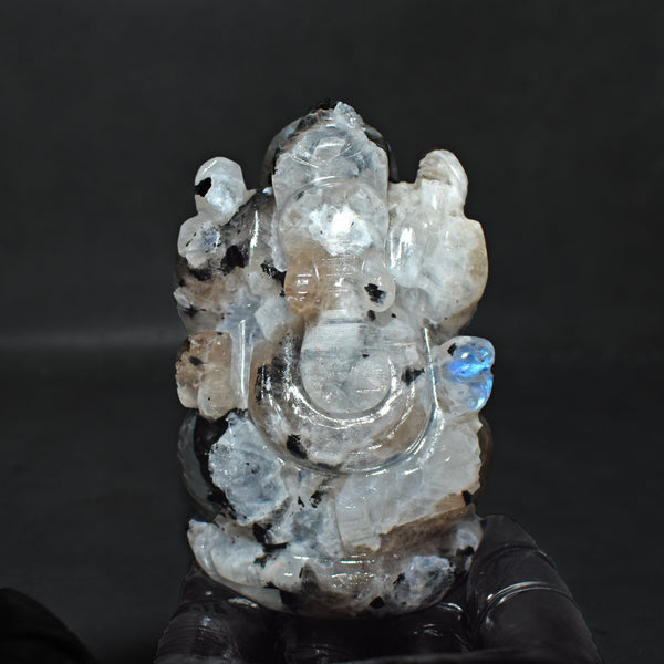 Amazing 1075.00 Cts Genuine Moonstone Divine Hand Carved  Lord Ganesha Idol Gemstone Carving