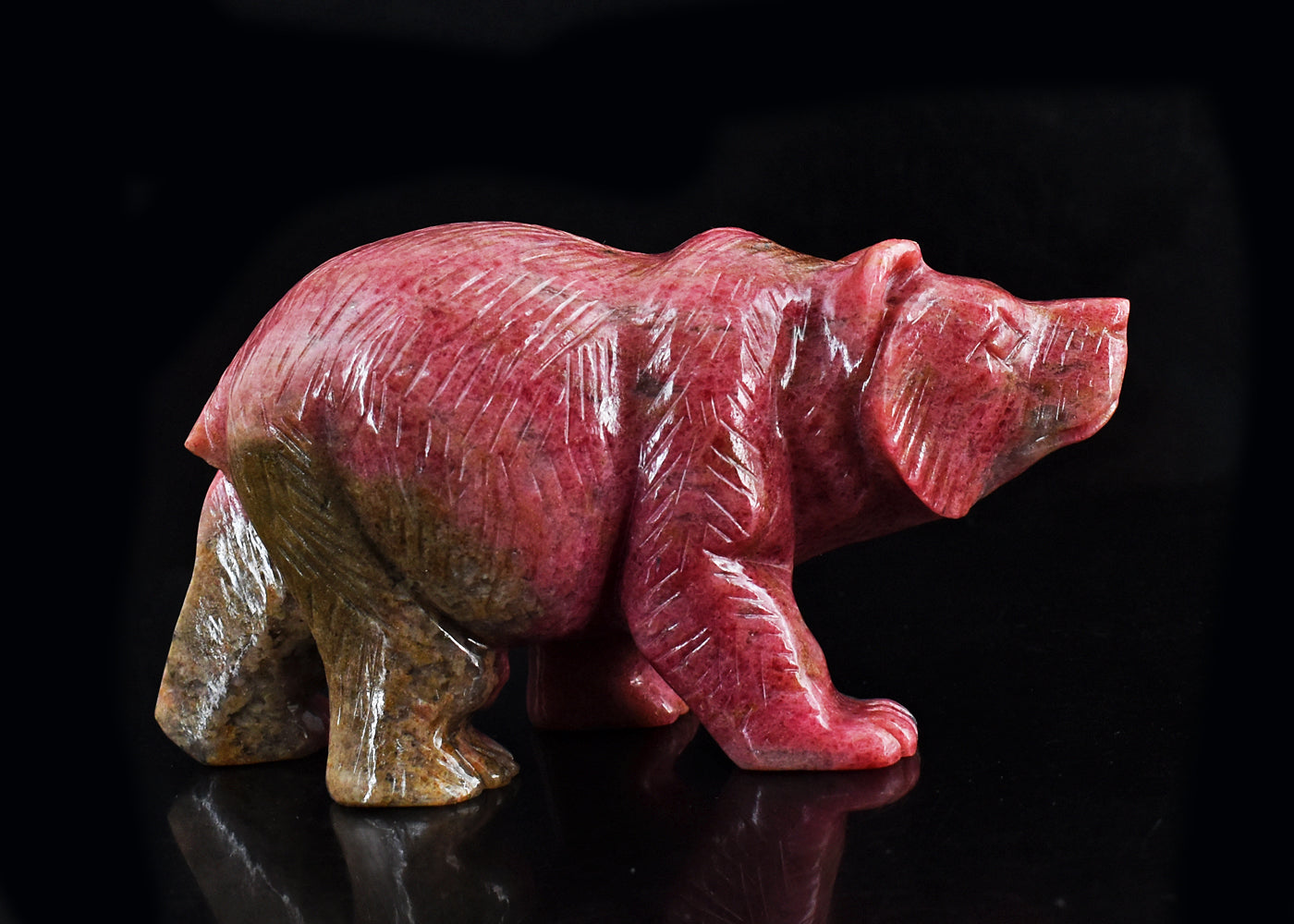 Amazing  3970.00 Cts Genuine Rhodonite  Hand  Carved Crystal  Bear Gemstone Carving