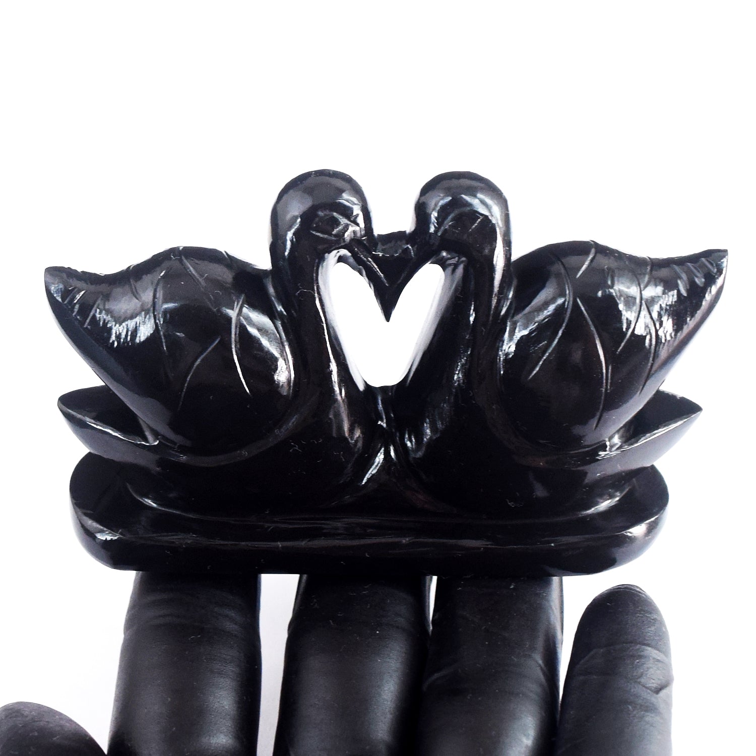 Beautiful  884.00 Cts Genuine Black Tourmaline Carved Love Premium swan Pair