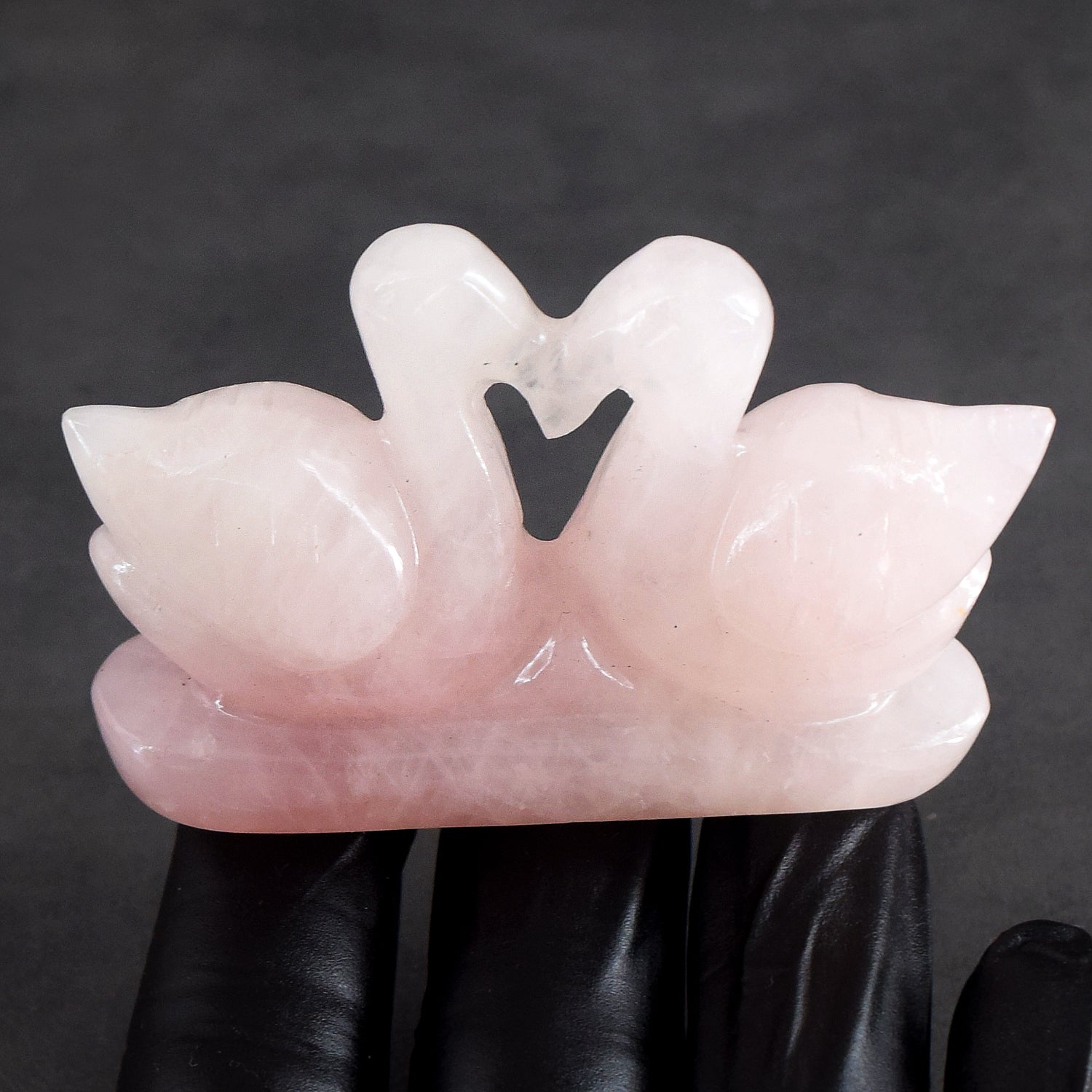 Lovely 367.00 Cts Genuine Rose Quartz Carved Premium Love Swan Pair