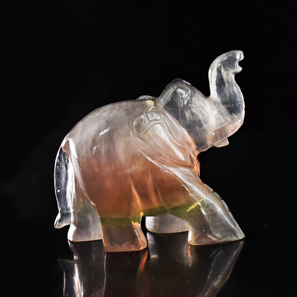 Natural  726.00  Carats  Genuine Multicolor Fluorite Hand Carved Crystal Elephant Gemstone Carving