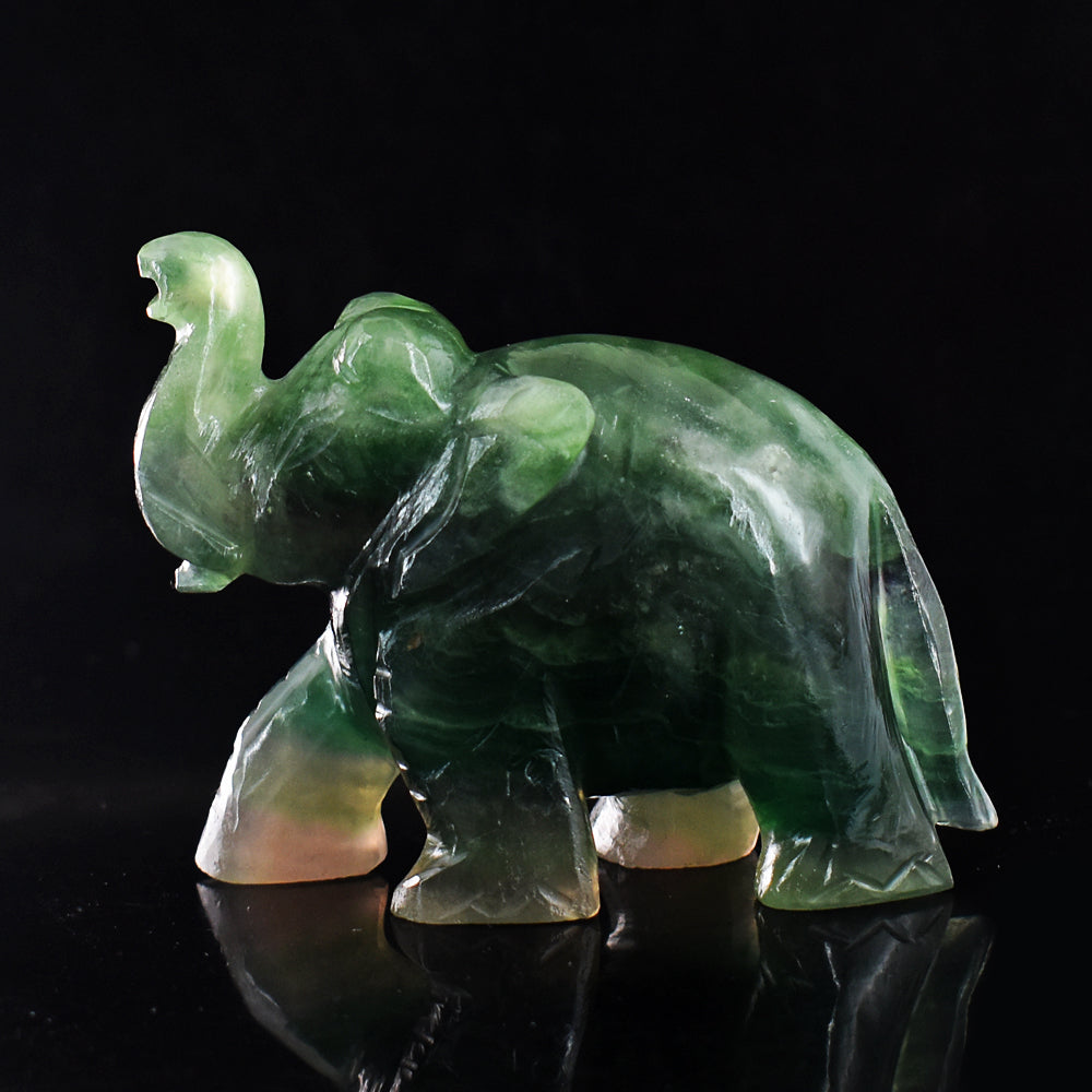 Amazing 1352.00 Cts Genuine Multicolor Fluorite Hand Carved Crystal Gemstone Carving Elephant