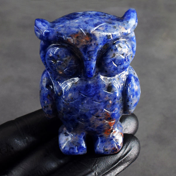 Dazzling 668.00 Cst Genuine Sodalite Hand Carved Gemstone Premium Owl Crystal