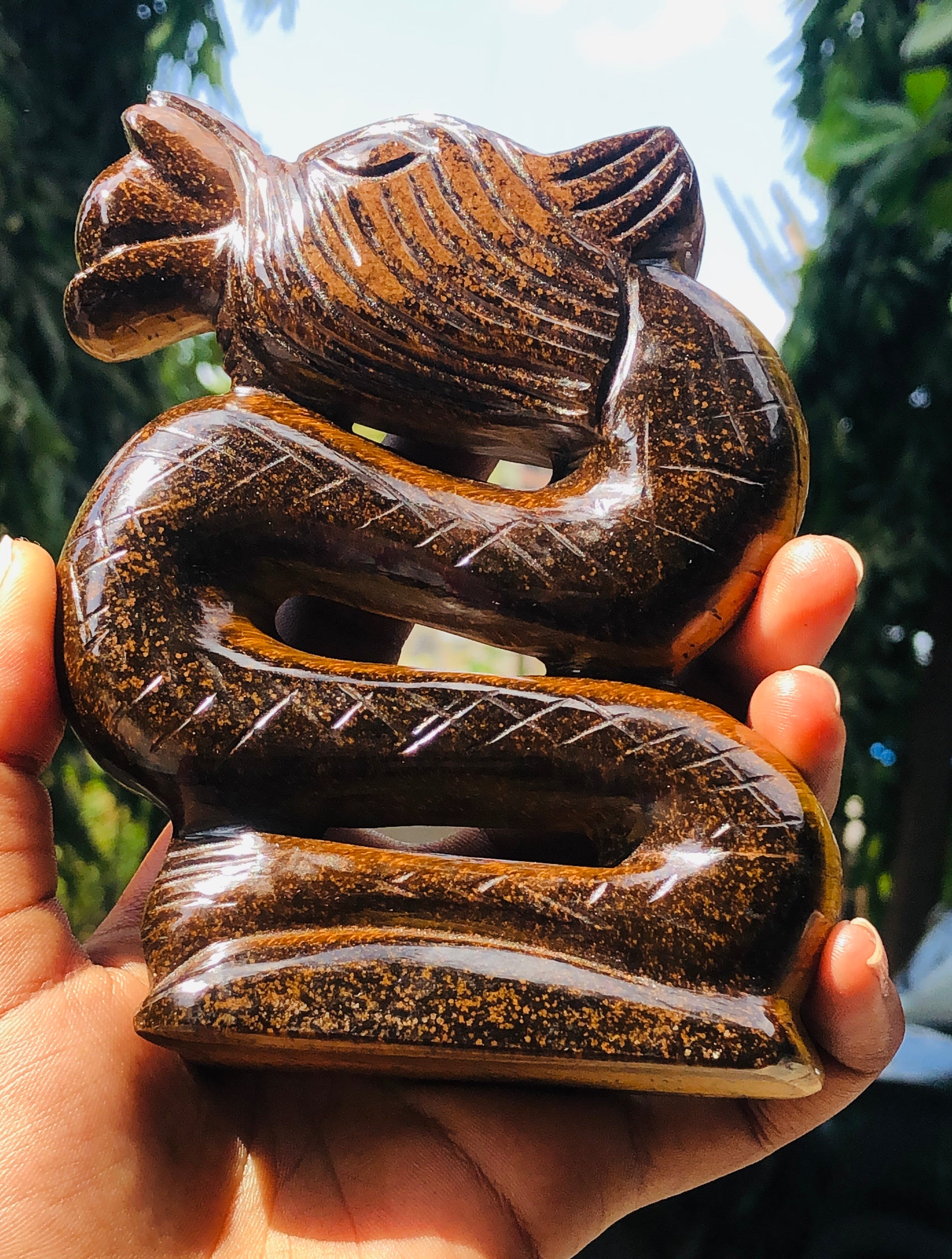 Artisian 2435.00 Carats Genuine Golden Tiger Eye Hand Carved Dragon Gemstone Carving 2026  Collection