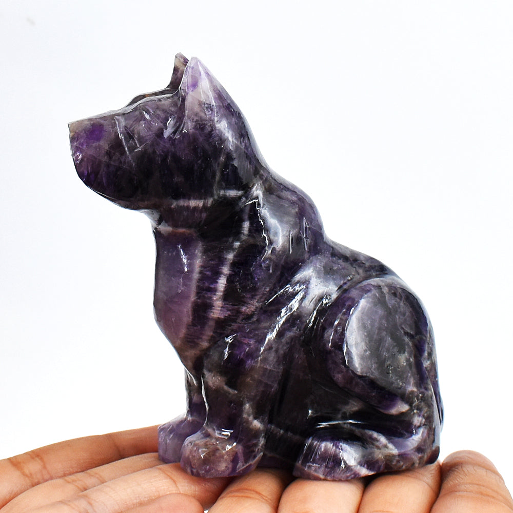 Amazing 1562.00 Carats Genuine Amethyst Hand Carved  Crystal Gemstone Carving Dog