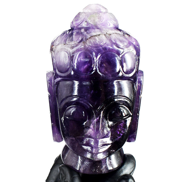 Exclusive 2192.00 Cts Genuine Amethyst Hand Carved Gemstone Buddha Head Crystal Carving