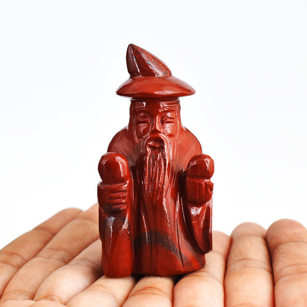 Amazing  515.00 Carats  Genuine Red Jasper Hand Carved Crystal Gemstone Wizard Carving