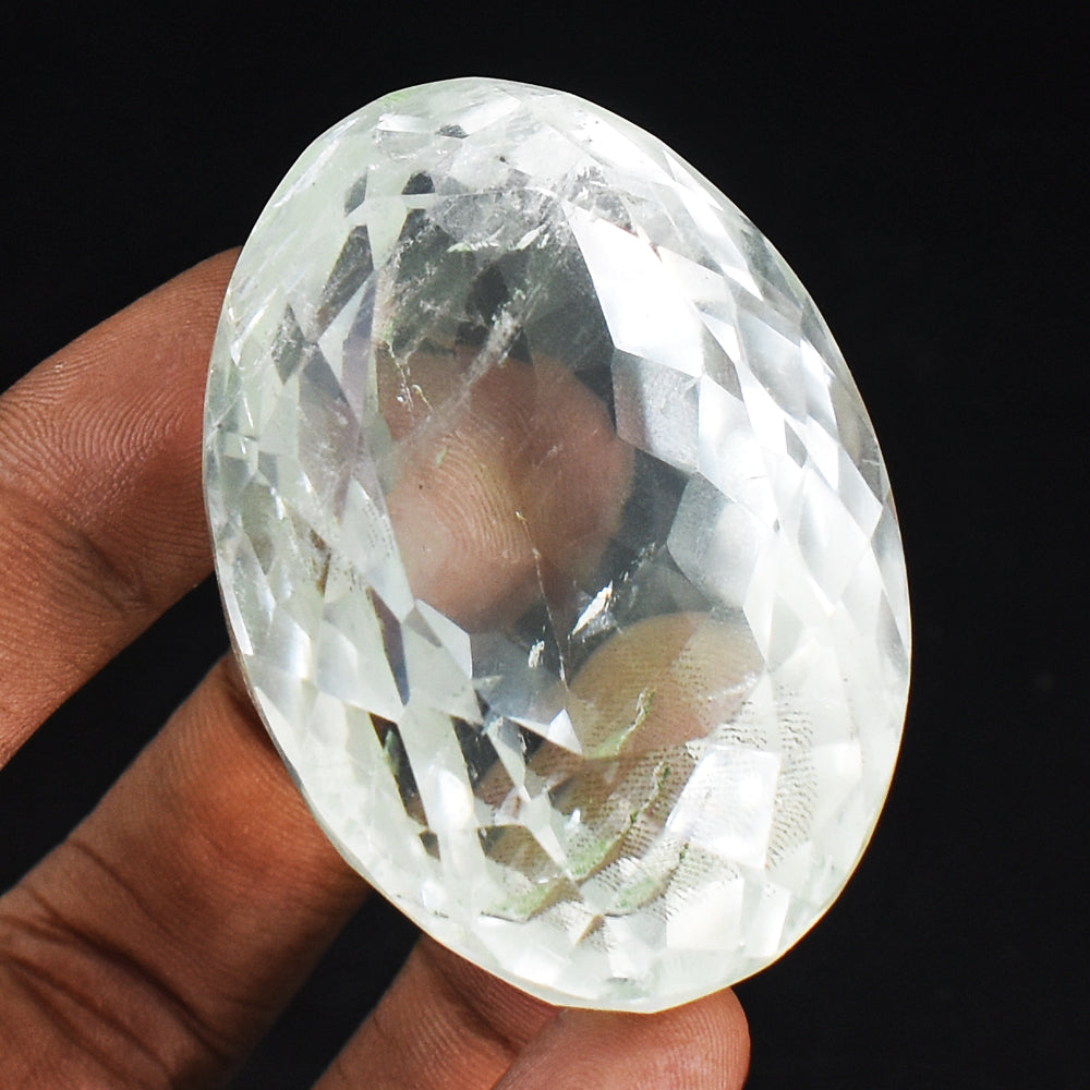 Amazing 413.00 Carats  Genuine  White Quartz  Crystal  Hand  Carved  Faceted Gemstone Cabochon