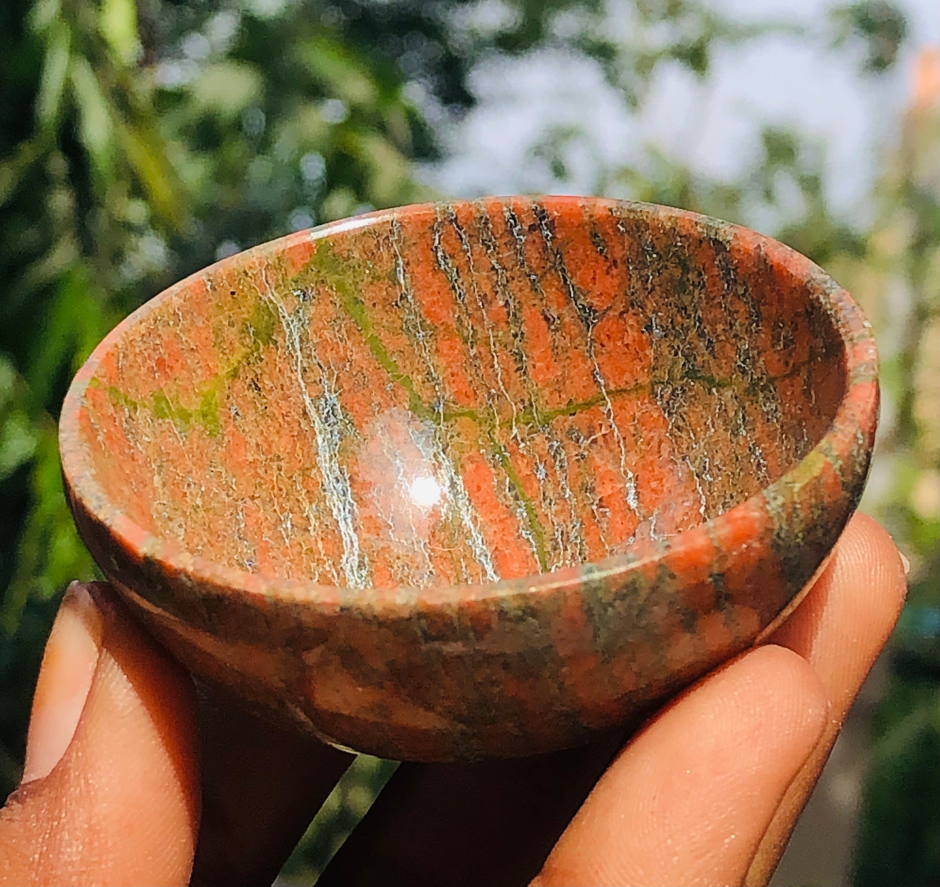 Genuine 204.00 Cts Blood Green Unakite Crystal Specimen Premium Bowl