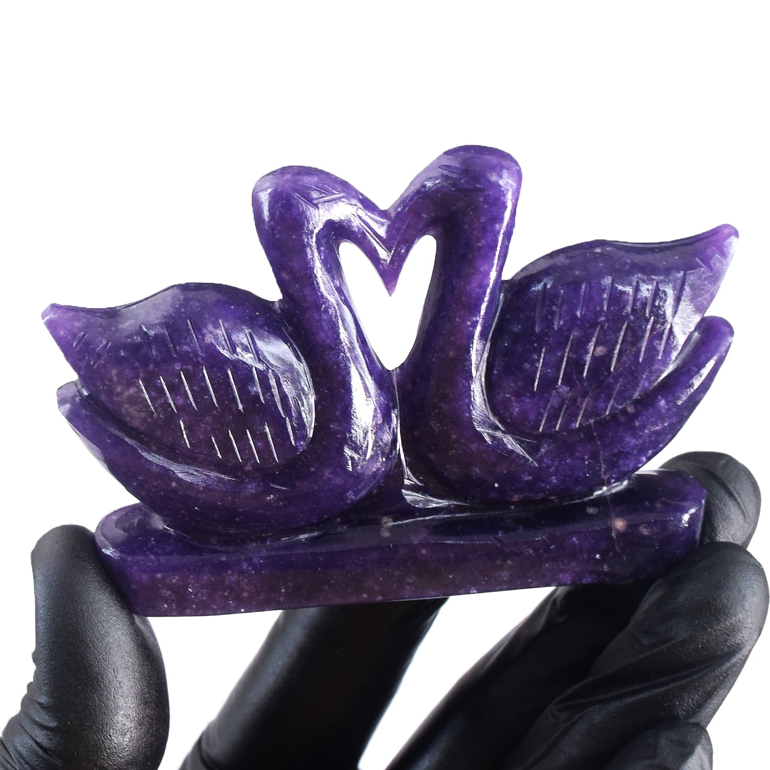 Stunning 546.00 Cts Genuine Lepidolite Carved Premium Love Swan Pair
