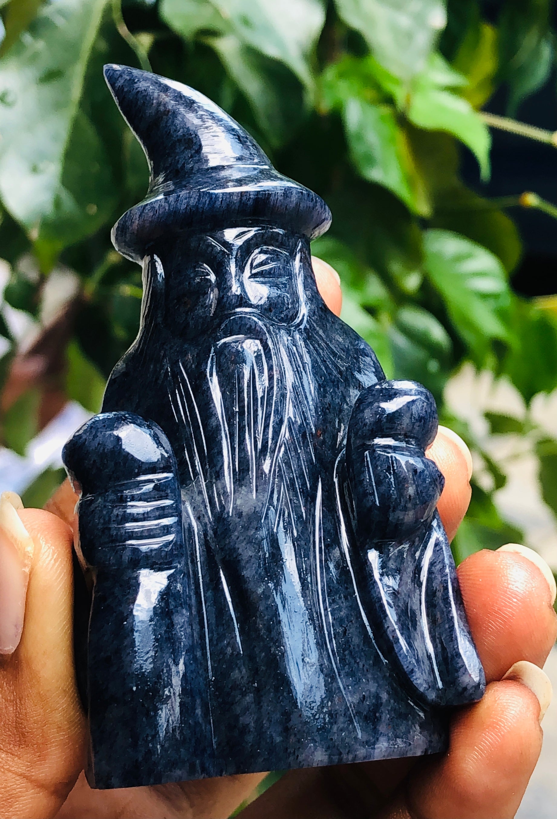 Natural 711.00 Cts Genuine Iolite Hand Carved Premium Gemstone Crystal Wizard
