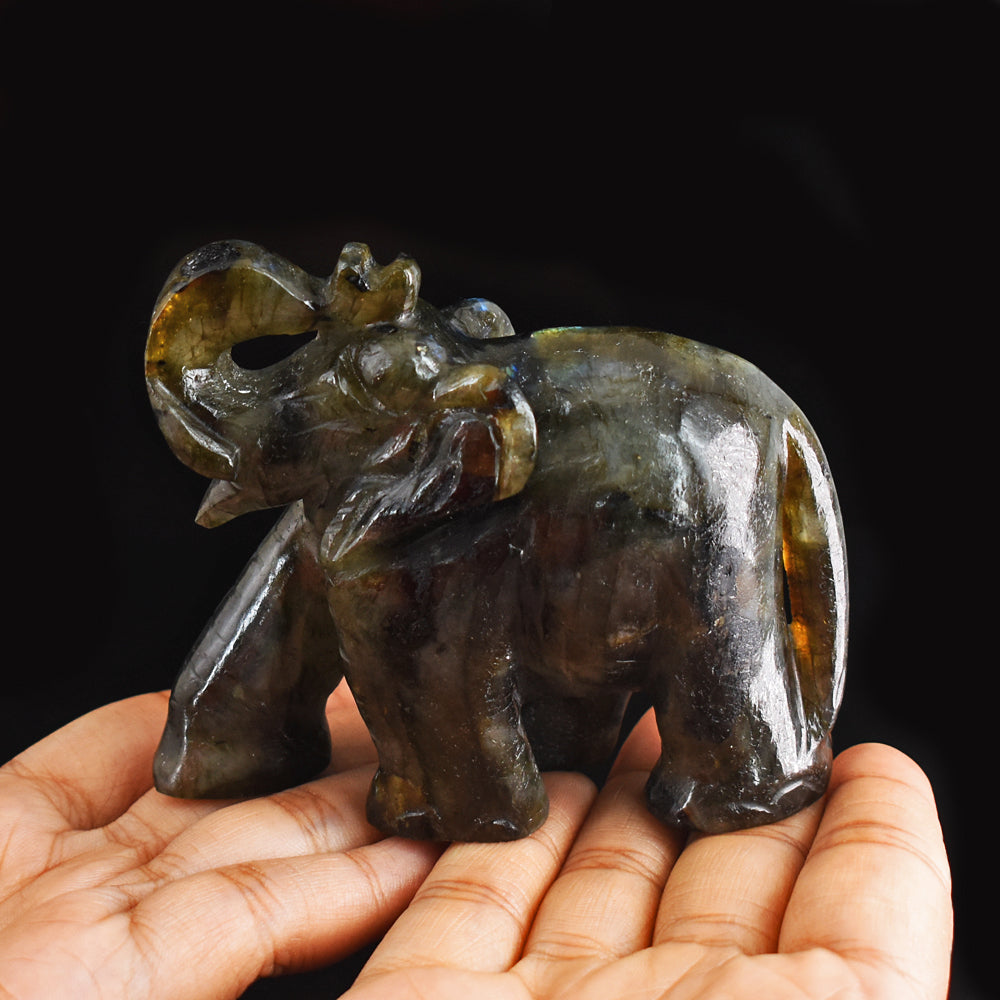 Craftsmen 1171.00 Cts Genuine  Labradorite  Hand Carved Crystal Gemstone Carving Elephant