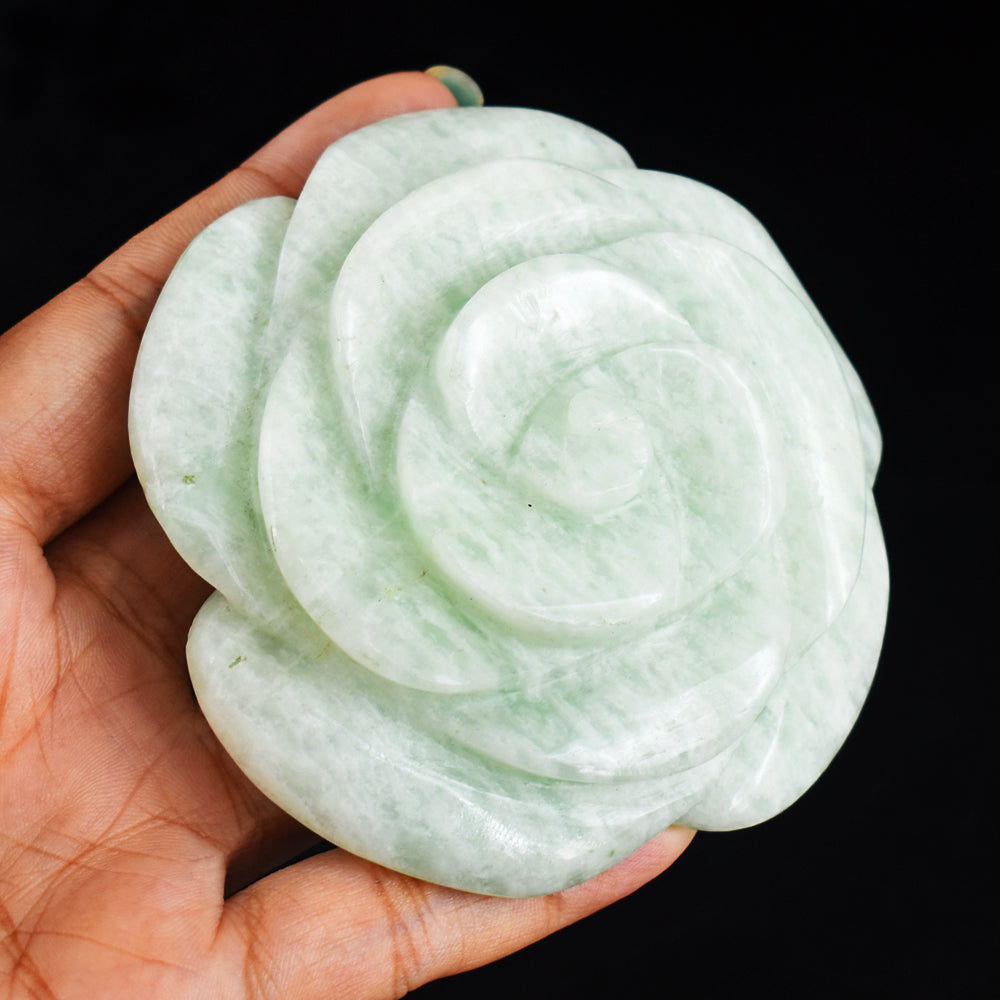 Genuine  1048.00  Carats  Natural  Amazonite  Hand  Carved  Rose  Flower  Gemstone Carving