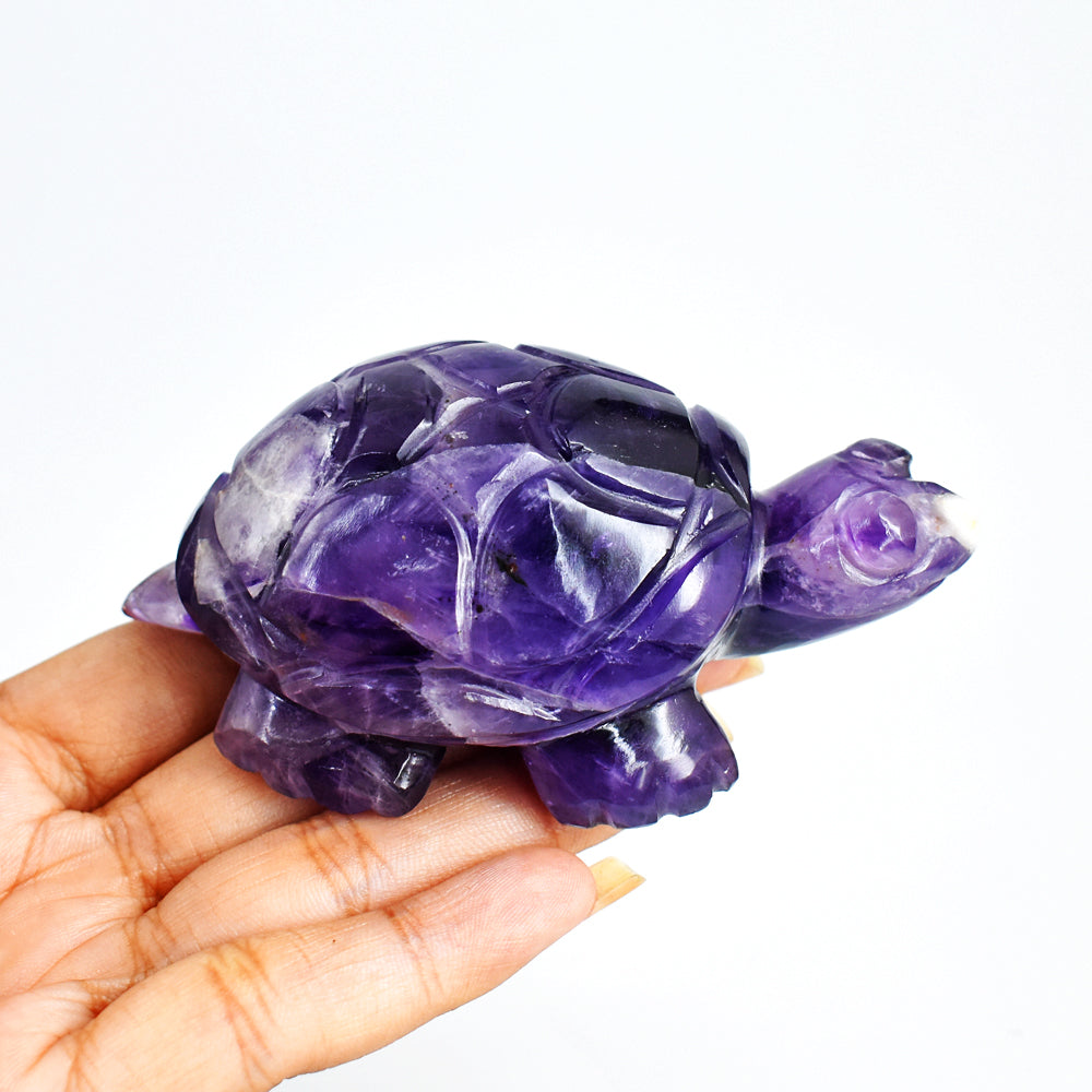 Awesome 728.00 Carats  Genuine  Hand Carved  Amethyst Crystal  Gemstone Turtle Carving