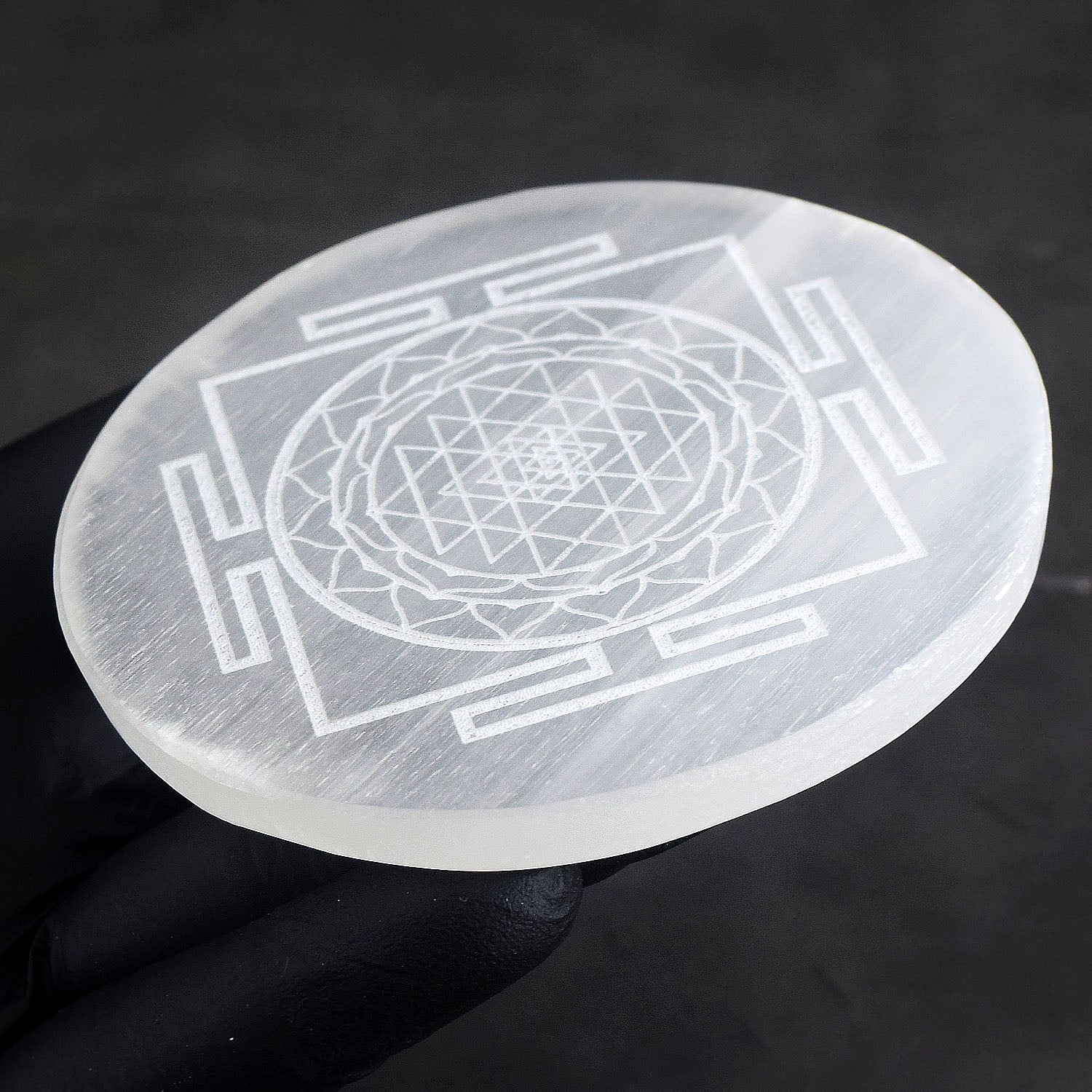 Genuine 3 Inches 365.00 Cts Selenite Reiki Yantra Healing Gemstone Crystal Coaster