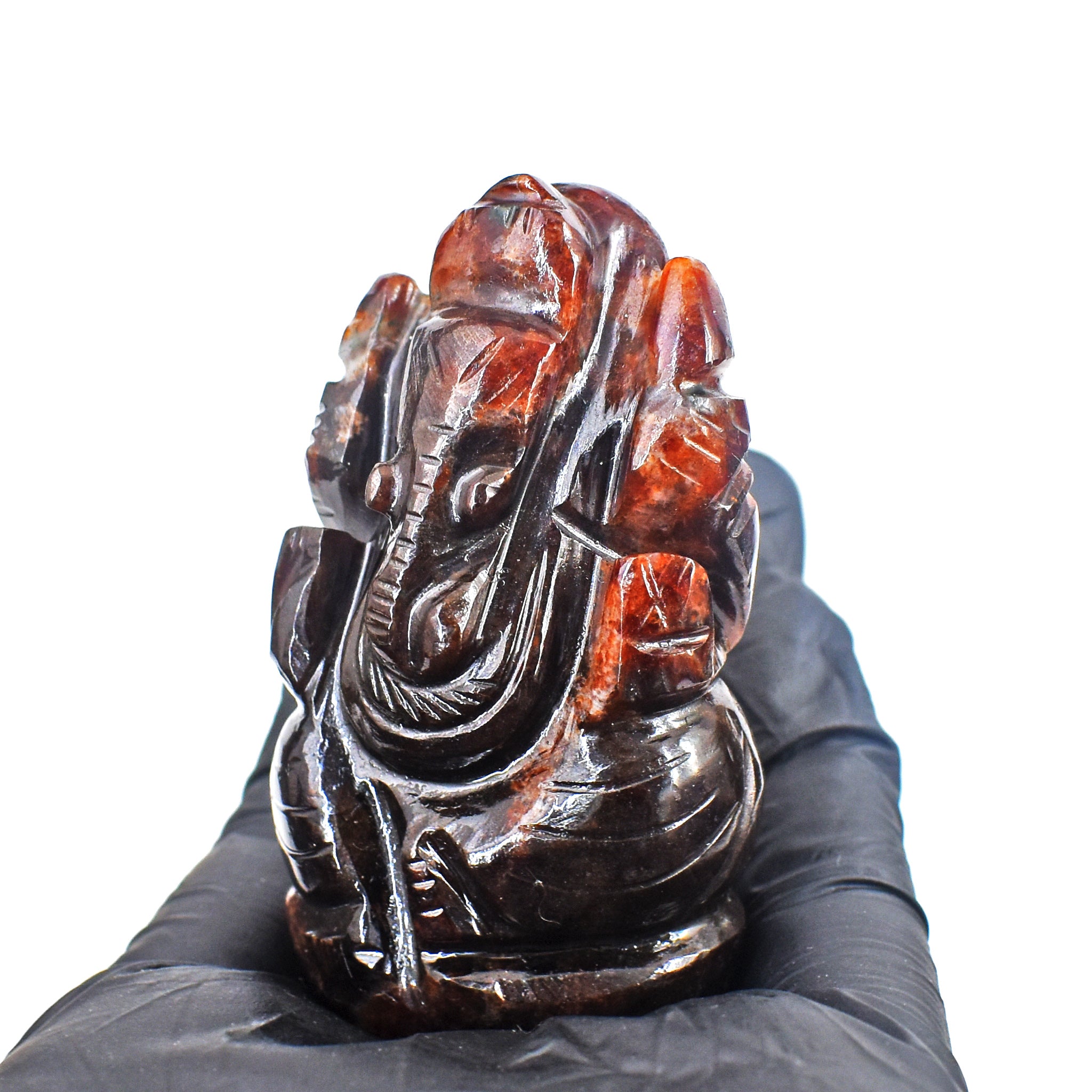 Exclusive 546.00 Cts Garnet Divine Hand Carved Crystal Gemstone Lord Ganesha Carving