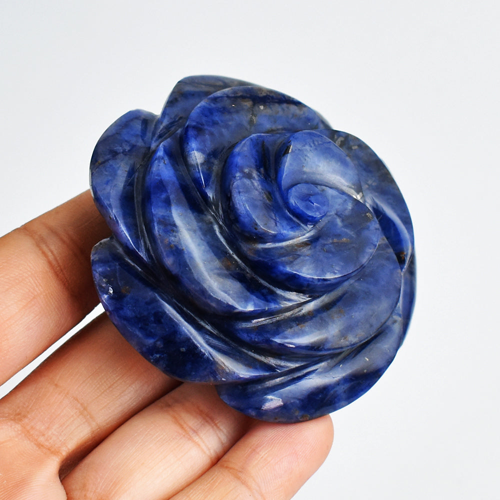 Artisian  635.00 Cts Genuine Sodalite  Hand Carved  Crystal  Rose  Flower  Gemstone  Carving