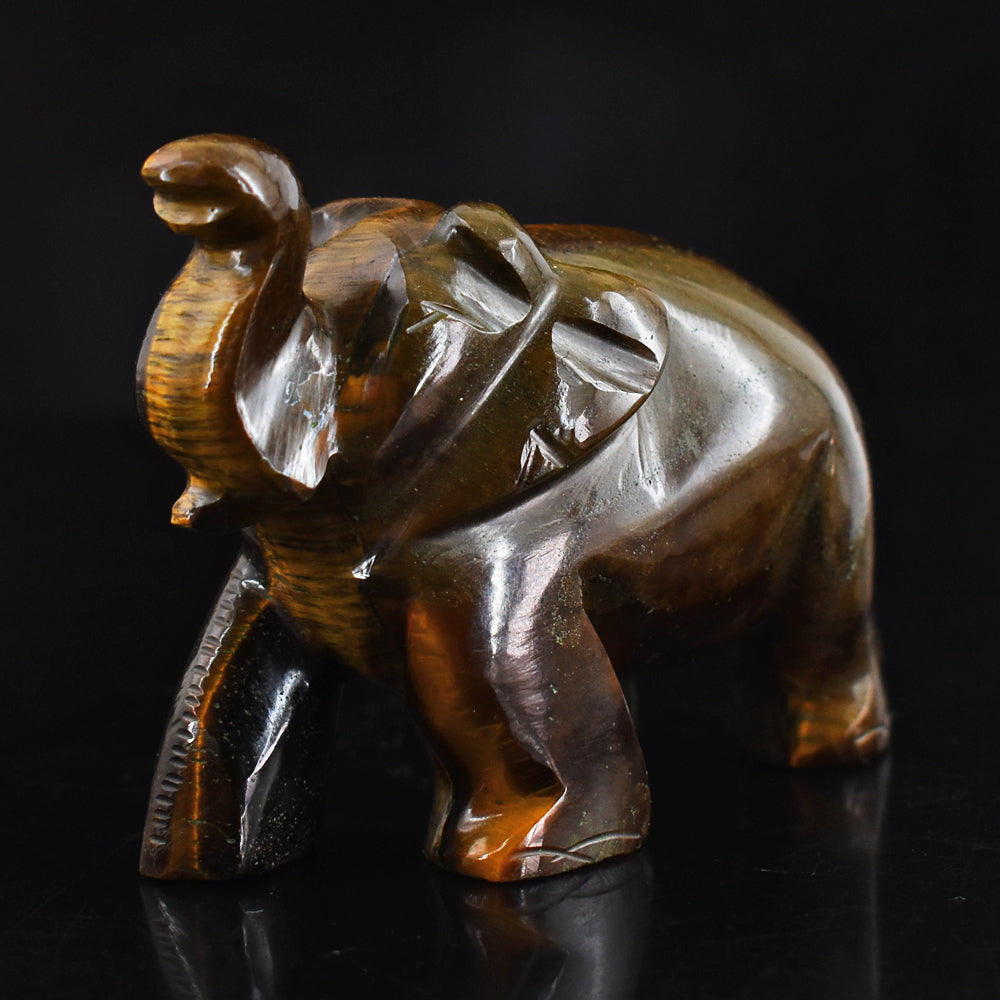 Amazing  660.00 Carats  Genuine Tiger Eye Hand Carved Crystal Gemstone Carving Elephant