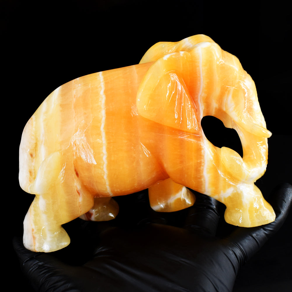 Beautiful 4606.00 Cts Genuine Yellow Rhodochrosite Hand Carved Gemstone Elephant Carving